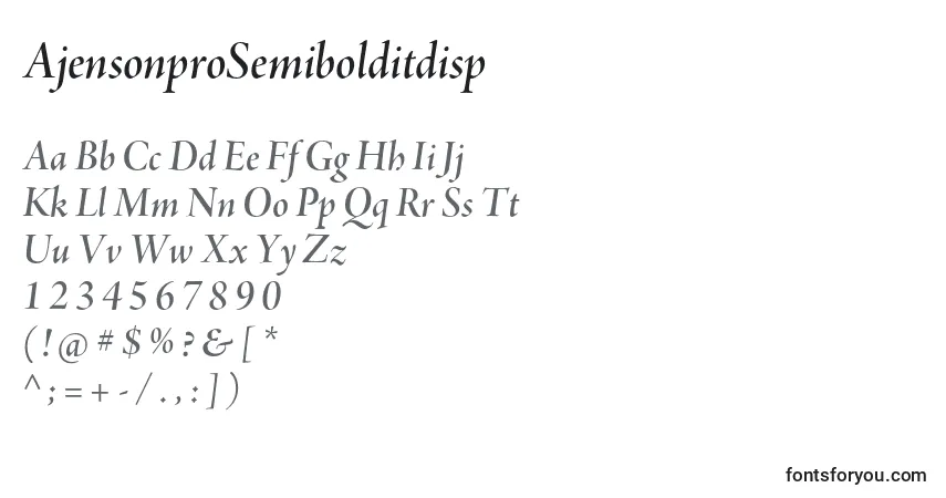 A fonte AjensonproSemibolditdisp – alfabeto, números, caracteres especiais
