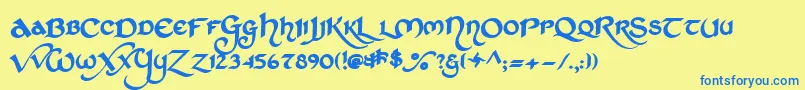 フォントStchd – 青い文字が黄色の背景にあります。