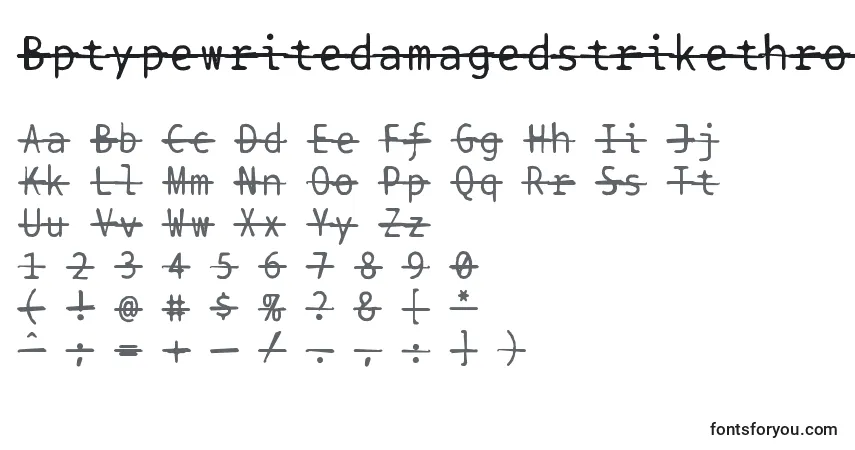 Czcionka Bptypewritedamagedstrikethrough – alfabet, cyfry, specjalne znaki