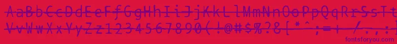 Fonte Bptypewritedamagedstrikethrough – fontes roxas em um fundo vermelho