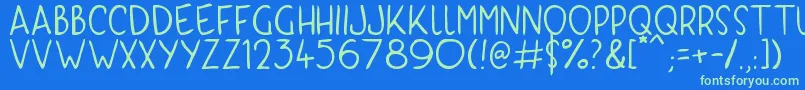 KyriKaps Font – Green Fonts on Blue Background