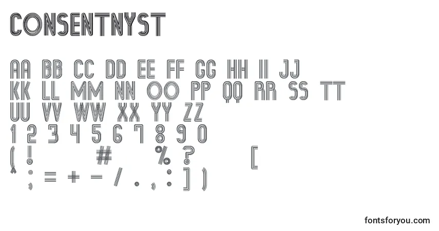 A fonte ConsentNySt – alfabeto, números, caracteres especiais