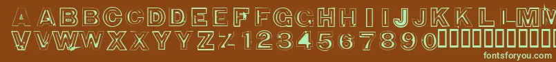 フォント850DoubleBumperAlley – 緑色の文字が茶色の背景にあります。