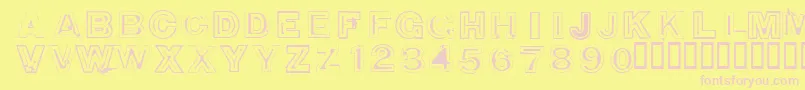 Fonte 850DoubleBumperAlley – fontes rosa em um fundo amarelo