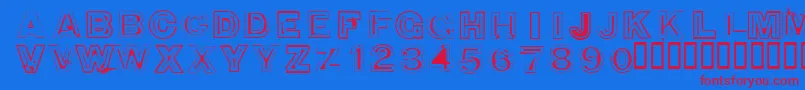 850DoubleBumperAlley-Schriftart – Rote Schriften auf blauem Hintergrund