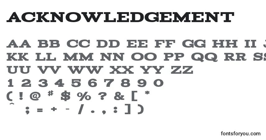 Czcionka Acknowledgement – alfabet, cyfry, specjalne znaki
