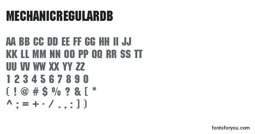 Czcionka MechanicRegularDb – alfabet, cyfry, specjalne znaki