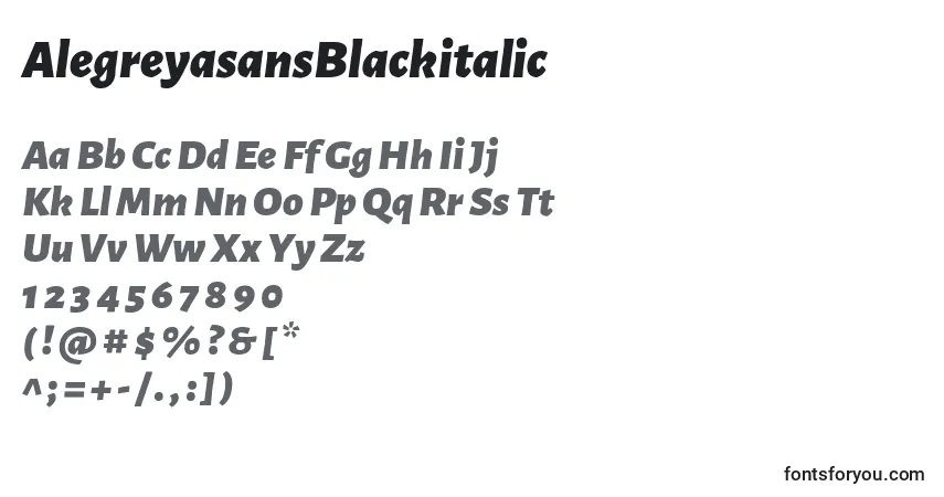 A fonte AlegreyasansBlackitalic – alfabeto, números, caracteres especiais