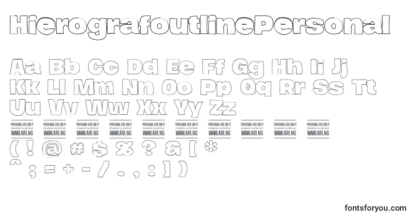 Шрифт HierografoutlinePersonal – алфавит, цифры, специальные символы