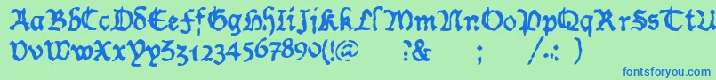 フォントWornManuscriptrough – 青い文字は緑の背景です。