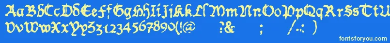 WornManuscriptrough Font – Yellow Fonts on Blue Background