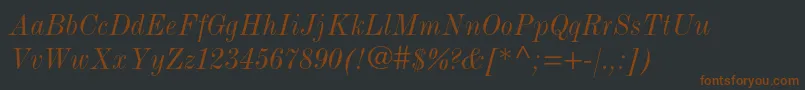 フォントModernmtstdCondenseditalic – 黒い背景に茶色のフォント