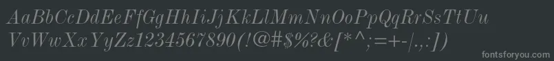 フォントModernmtstdCondenseditalic – 黒い背景に灰色の文字