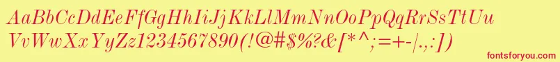 ModernmtstdCondenseditalic Font – Red Fonts on Yellow Background