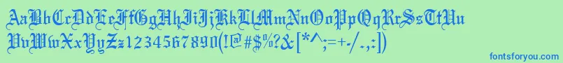 Oldeenglish-fontti – siniset fontit vihreällä taustalla
