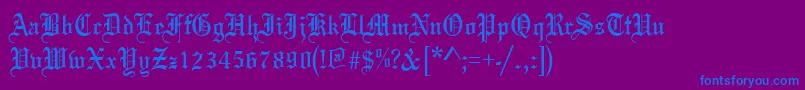 Oldeenglish-fontti – siniset fontit violetilla taustalla
