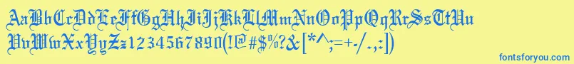 フォントOldeenglish – 青い文字が黄色の背景にあります。