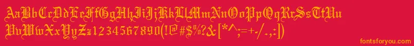 Oldeenglish-Schriftart – Orangefarbene Schriften auf rotem Hintergrund