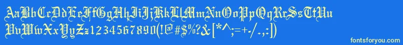 Oldeenglish-Schriftart – Gelbe Schriften auf blauem Hintergrund