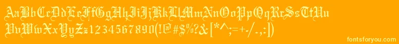 Oldeenglish-Schriftart – Gelbe Schriften auf orangefarbenem Hintergrund