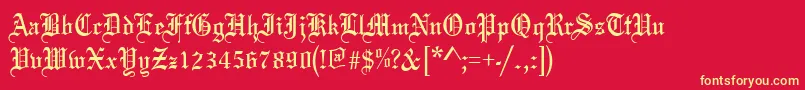Oldeenglish-Schriftart – Gelbe Schriften auf rotem Hintergrund