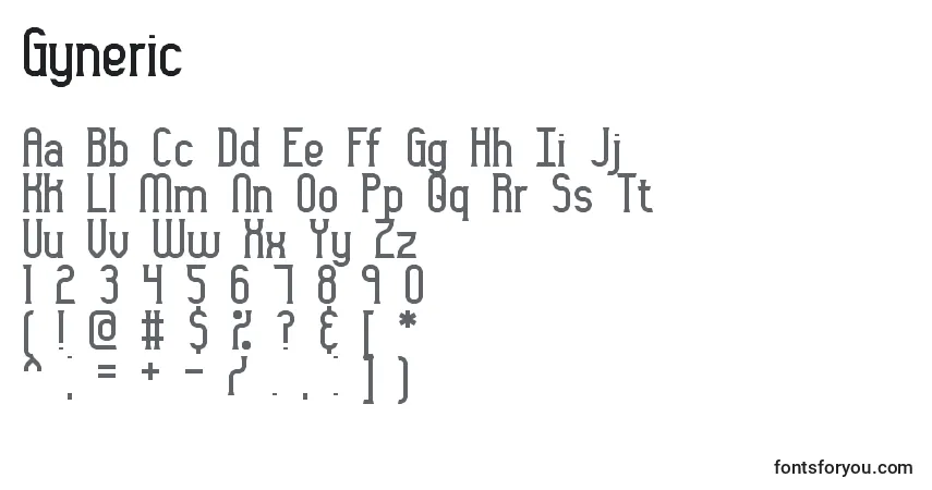 Gyneric-fontti – aakkoset, numerot, erikoismerkit