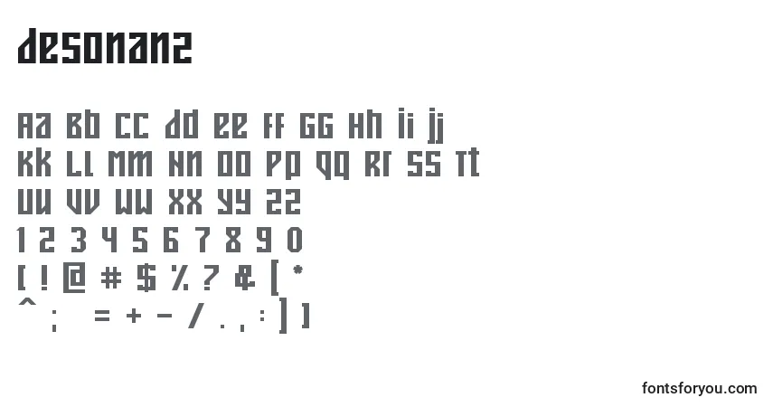 Schriftart Desonanz – Alphabet, Zahlen, spezielle Symbole
