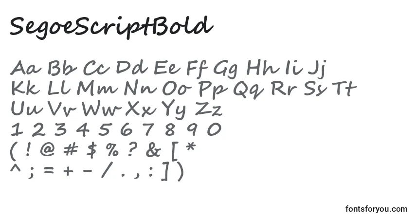 Czcionka SegoeScriptBold – alfabet, cyfry, specjalne znaki