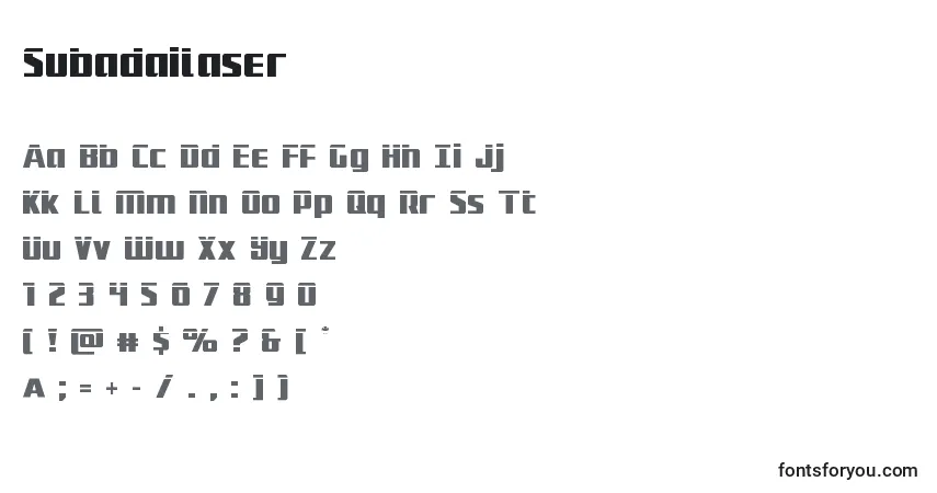 A fonte Subadailaser – alfabeto, números, caracteres especiais