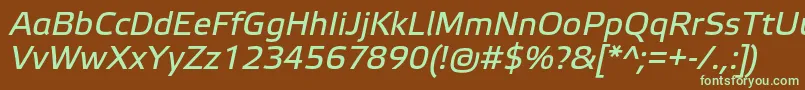 フォントElektraTextProItalic – 緑色の文字が茶色の背景にあります。