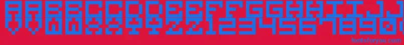 M38-Schriftart – Blaue Schriften auf rotem Hintergrund