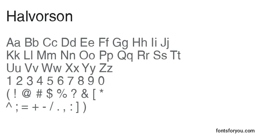 Czcionka Halvorson – alfabet, cyfry, specjalne znaki