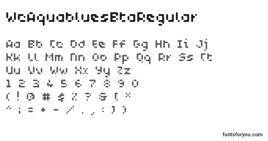 Czcionka WcAquabluesBtaRegular – alfabet, cyfry, specjalne znaki