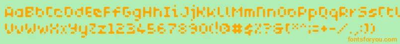 フォントWcAquabluesBtaRegular – オレンジの文字が緑の背景にあります。