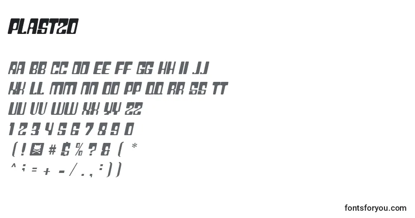 A fonte Plast20 – alfabeto, números, caracteres especiais