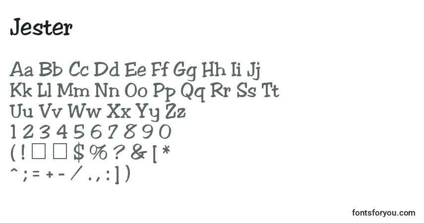 A fonte Jester – alfabeto, números, caracteres especiais