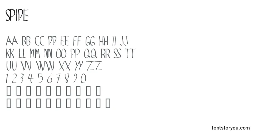Schriftart Spide – Alphabet, Zahlen, spezielle Symbole