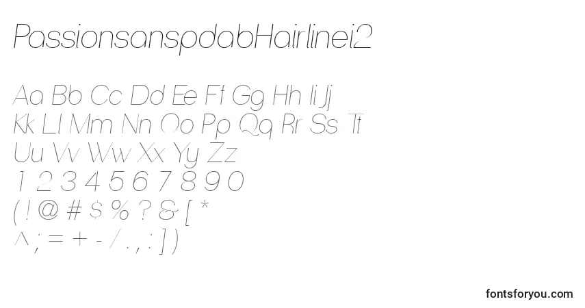A fonte PassionsanspdabHairlinei2 – alfabeto, números, caracteres especiais