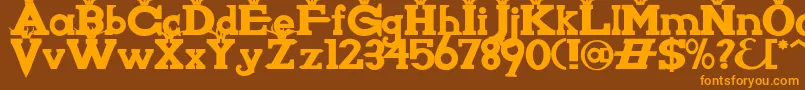 フォントKnigwsna – オレンジ色の文字が茶色の背景にあります。