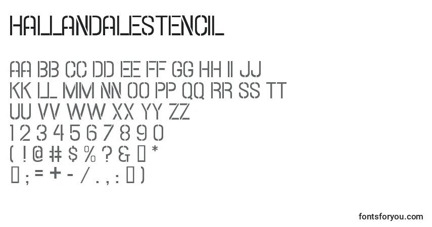 A fonte Hallandalestencil – alfabeto, números, caracteres especiais