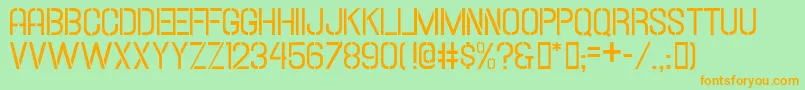 Hallandalestencil-Schriftart – Orangefarbene Schriften auf grünem Hintergrund