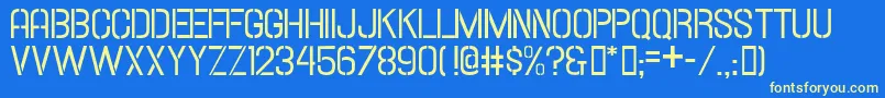 Hallandalestencil-Schriftart – Gelbe Schriften auf blauem Hintergrund