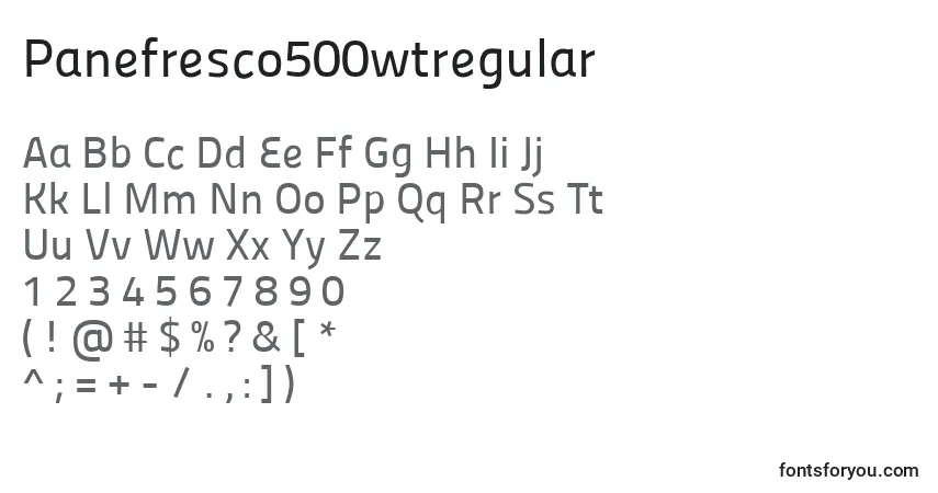 Czcionka Panefresco500wtregular – alfabet, cyfry, specjalne znaki