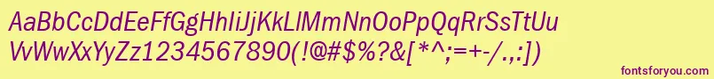 ItcFranklinGothicLtBookCondensedItalic Font – Purple Fonts on Yellow Background