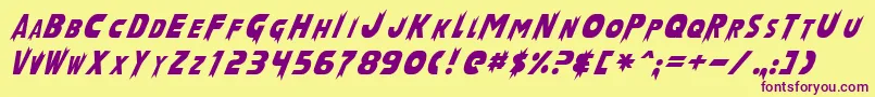 LaserRodNormal-fontti – violetit fontit keltaisella taustalla