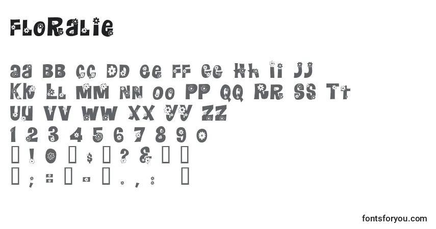 A fonte Floralie – alfabeto, números, caracteres especiais