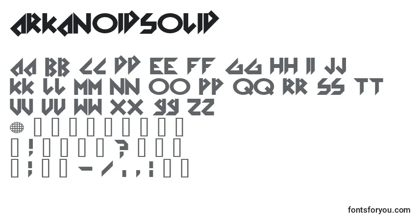 A fonte ArkanoidSolid – alfabeto, números, caracteres especiais