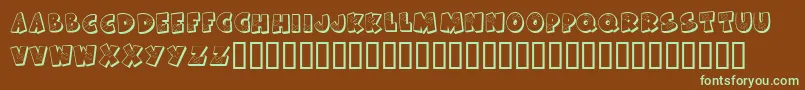 フォントKrAllPatchedUp – 緑色の文字が茶色の背景にあります。