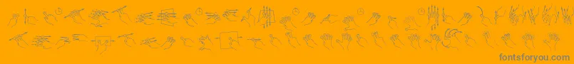 Weitere Informationen zur GestureGlyphs-Schriftart GestureGlyphs-Schriftart – Graue Schriften auf orangefarbenem Hintergrund