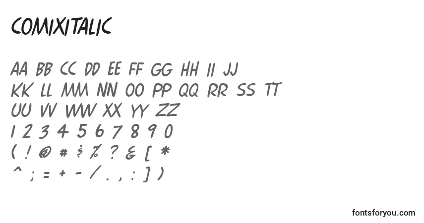 Шрифт ComixItalic – алфавит, цифры, специальные символы